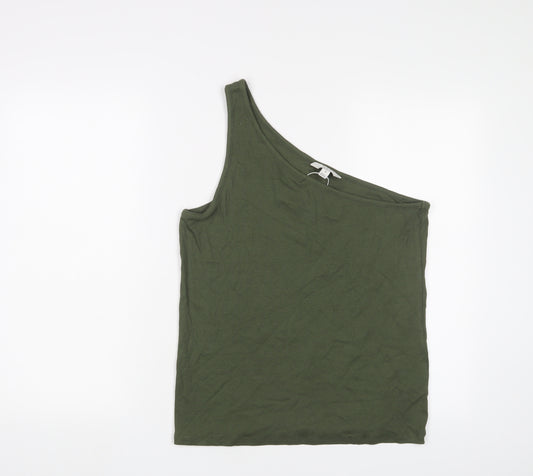 Marks and Spencer Womens Green Cotton Basic Tank Size 18 One Shoulder