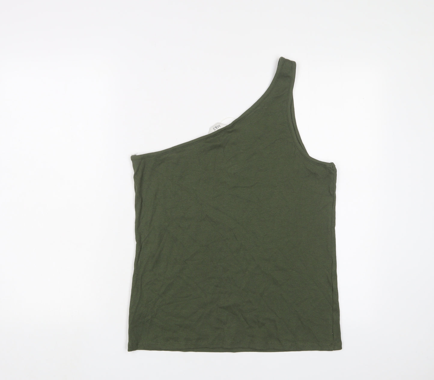 Marks and Spencer Womens Green Cotton Basic Tank Size 18 One Shoulder