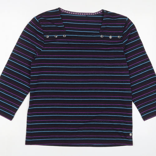 Maine Womens Multicoloured Striped Polyester Basic T-Shirt Size 14 Square Neck - Buttons