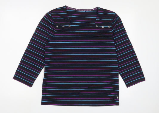 Maine Womens Multicoloured Striped Polyester Basic T-Shirt Size 14 Square Neck - Buttons