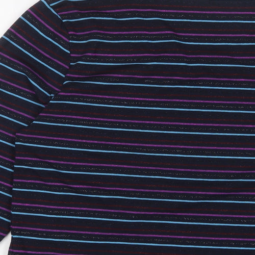 Maine Womens Multicoloured Striped Polyester Basic T-Shirt Size 14 Square Neck - Buttons