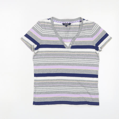 Maine Womens Multicoloured Striped Cotton Basic T-Shirt Size 10 V-Neck