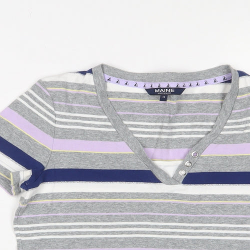 Maine Womens Multicoloured Striped Cotton Basic T-Shirt Size 10 V-Neck
