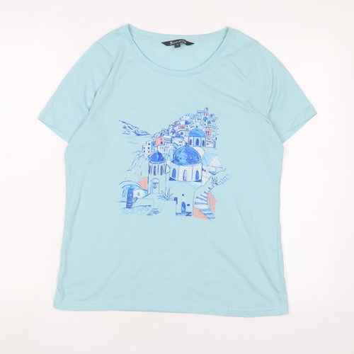Bonmarché Womens Blue Polyester Basic T-Shirt Size 10 Crew Neck