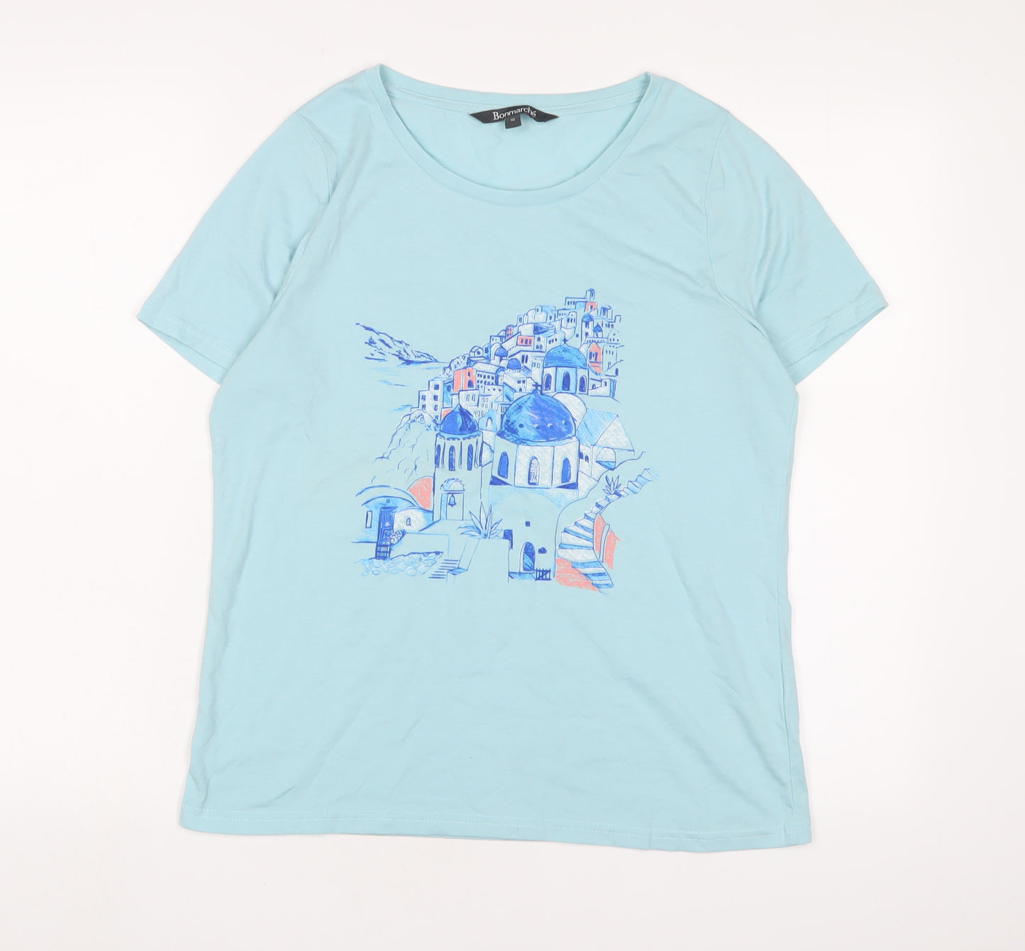 Bonmarché Womens Blue Polyester Basic T-Shirt Size 10 Crew Neck