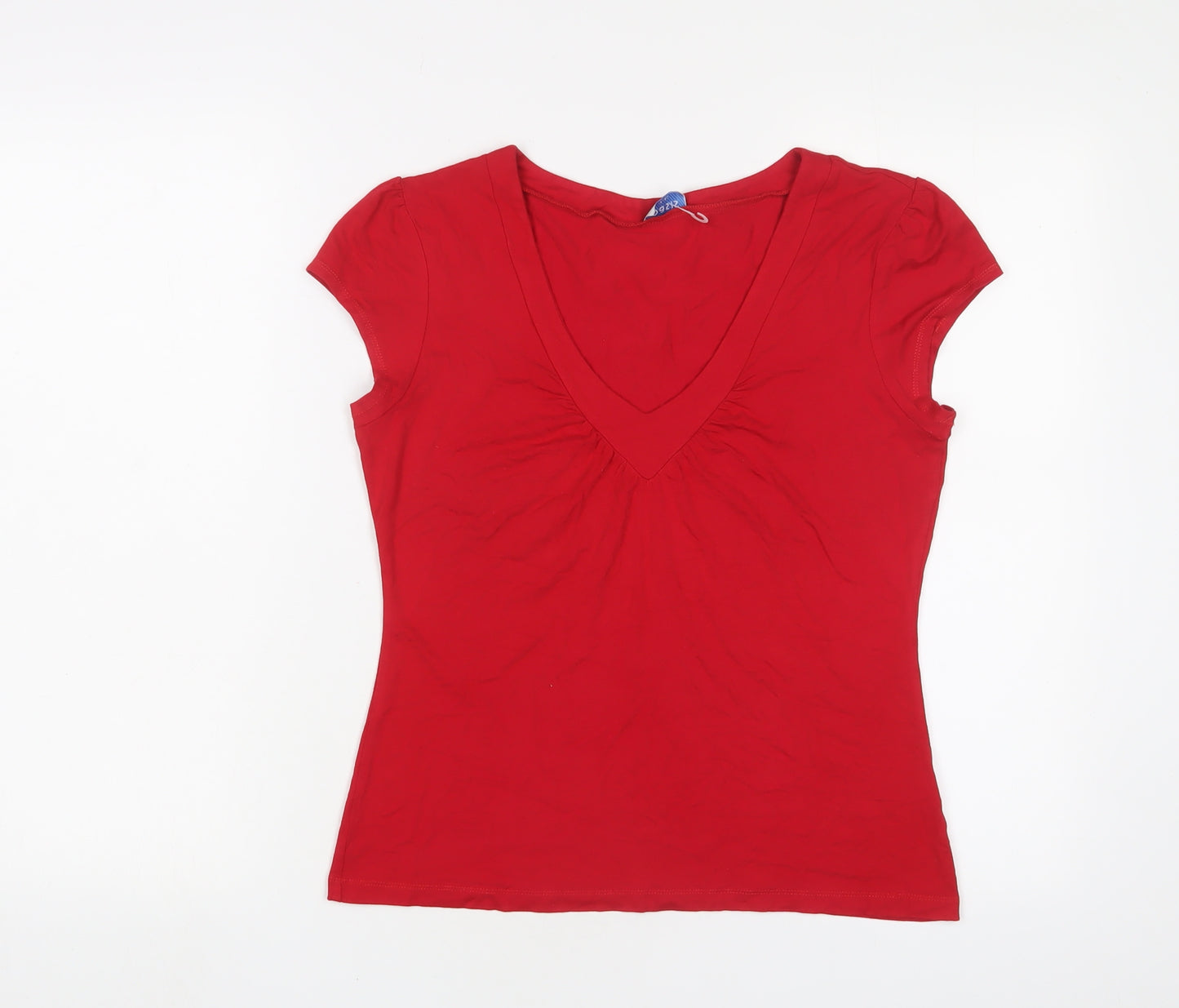 Oasis Womens Red Viscose Basic T-Shirt Size 14 V-Neck