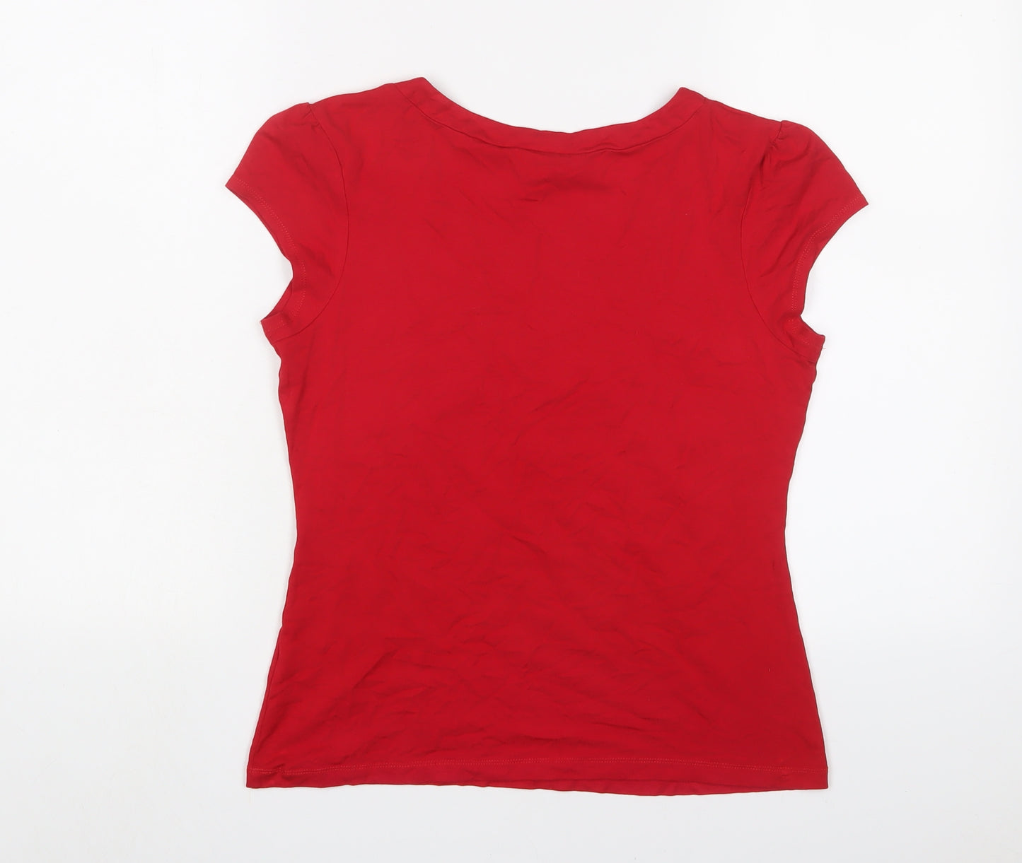 Oasis Womens Red Viscose Basic T-Shirt Size 14 V-Neck