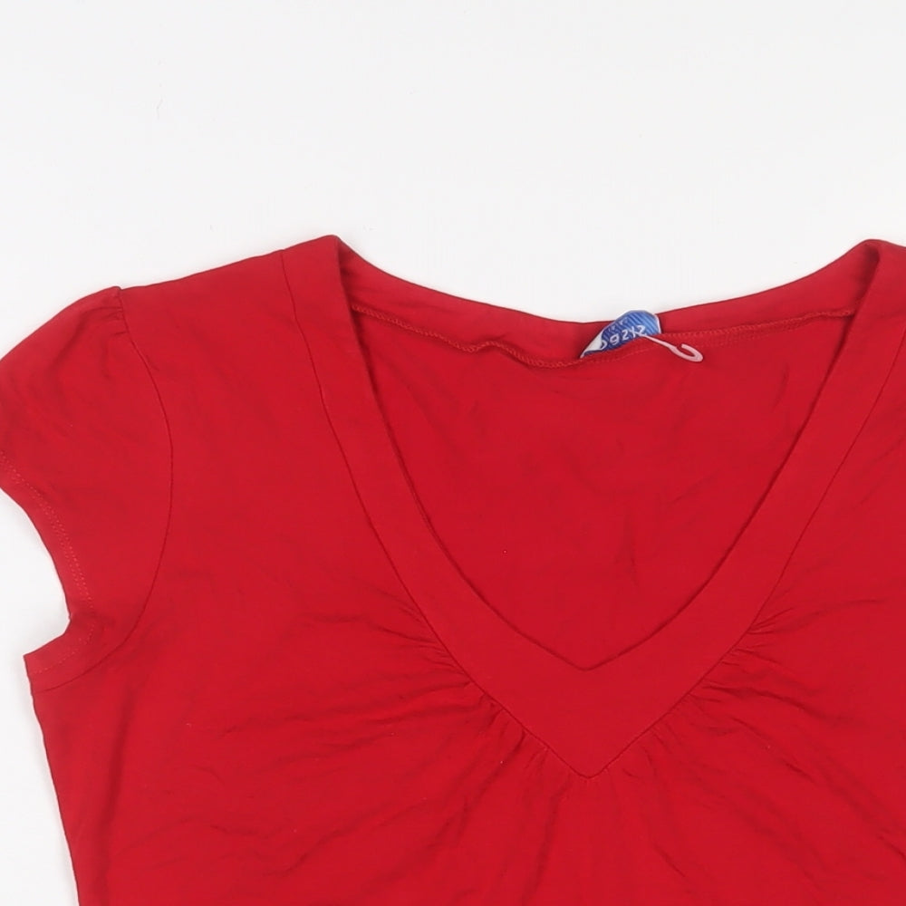 Oasis Womens Red Viscose Basic T-Shirt Size 14 V-Neck