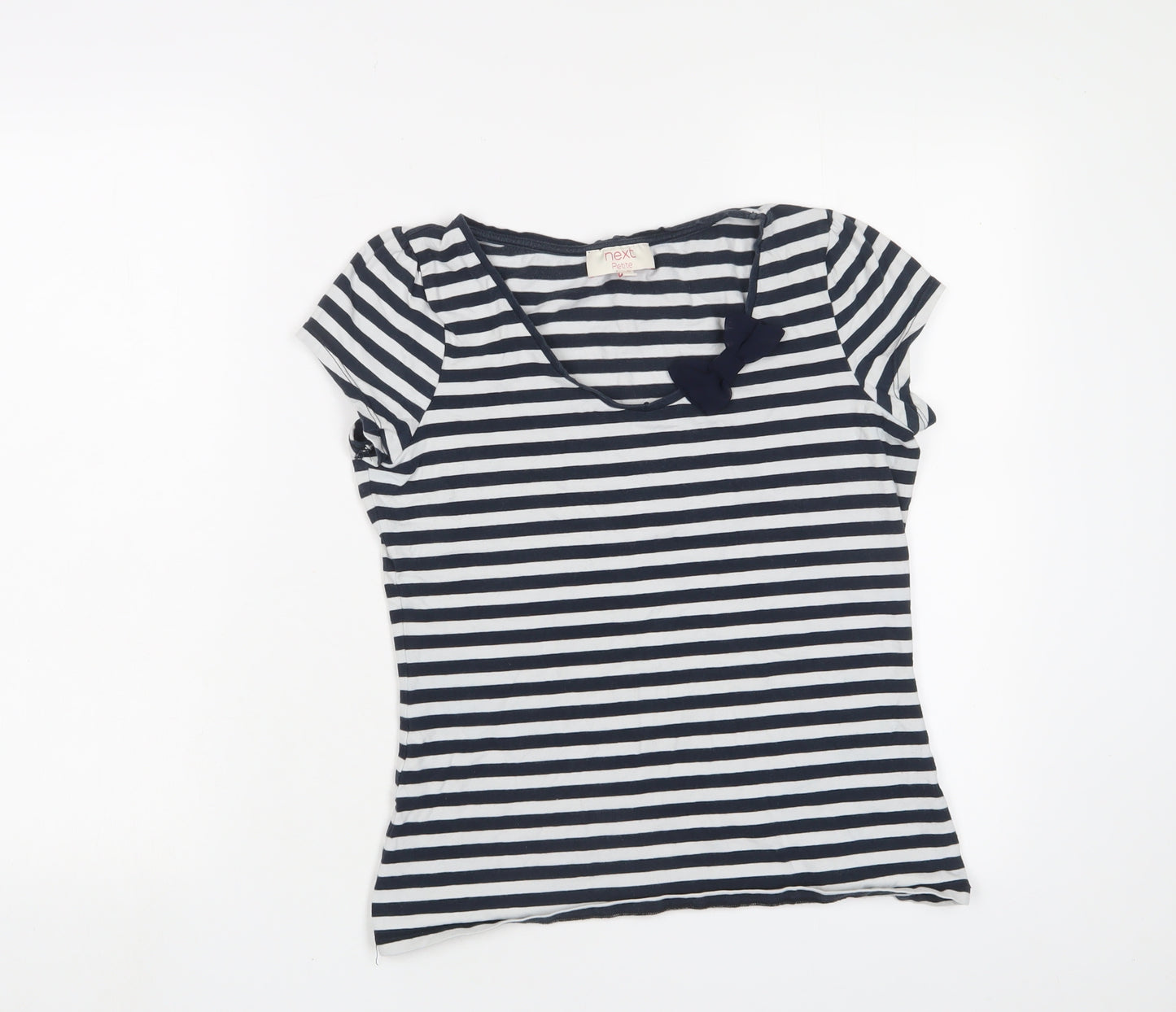 NEXT Womens Black Striped Cotton Basic T-Shirt Size 10 Crew Neck - Bow