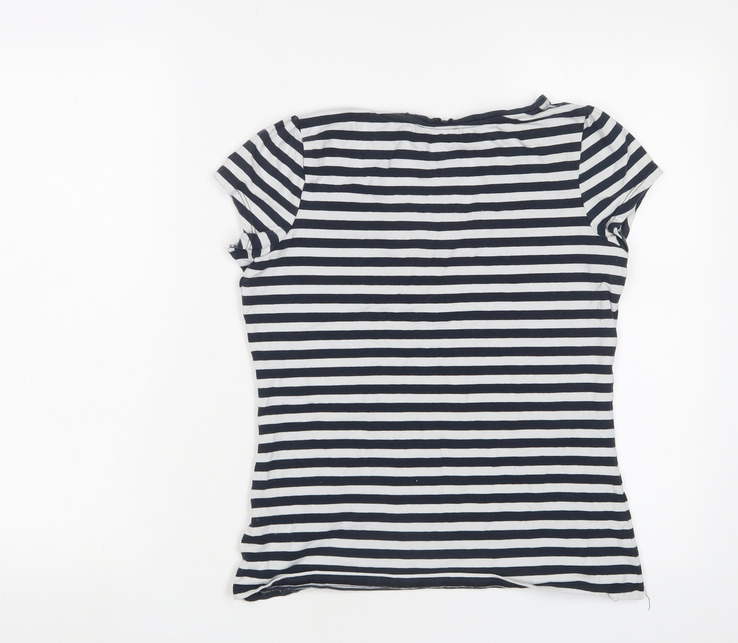 NEXT Womens Black Striped Cotton Basic T-Shirt Size 10 Crew Neck - Bow