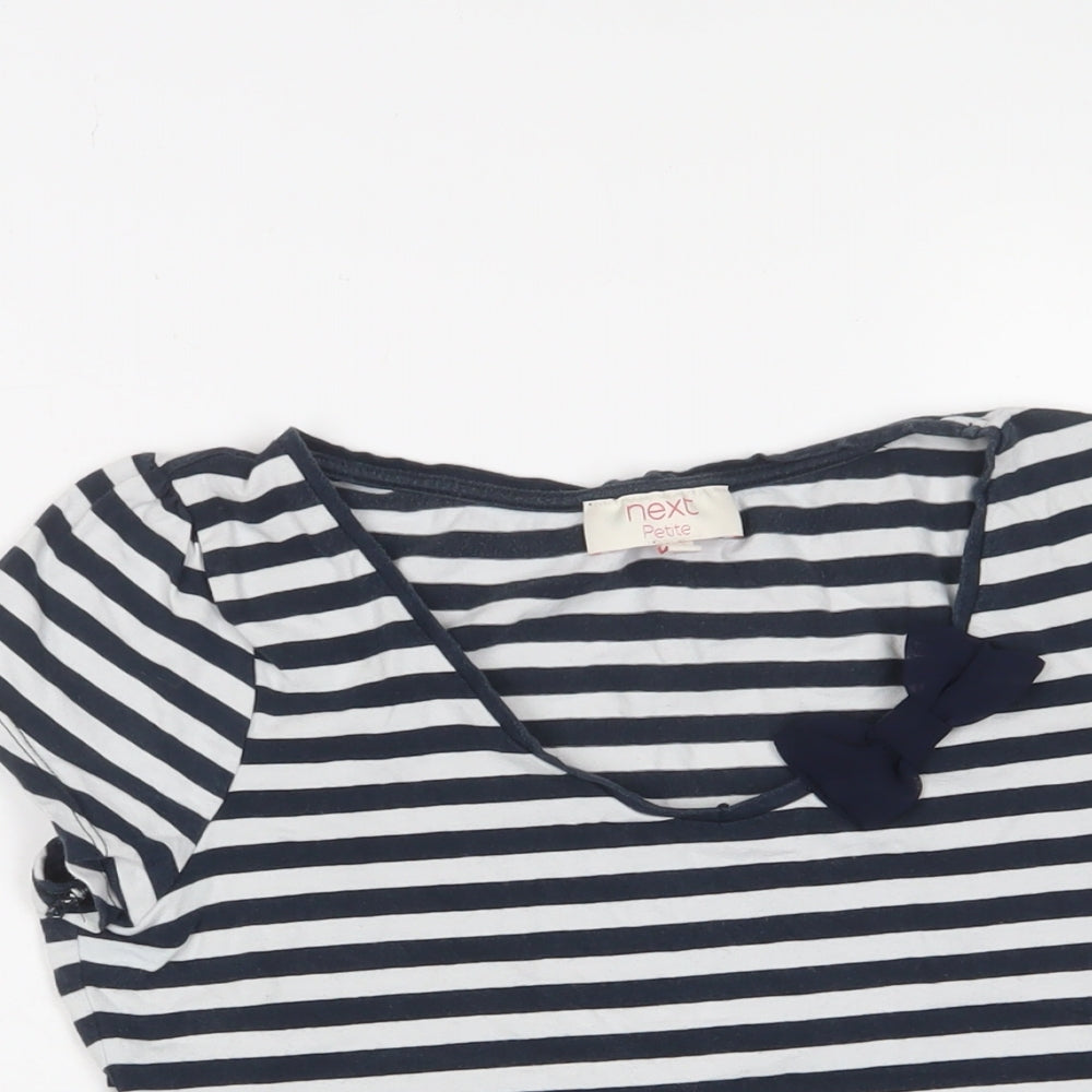 NEXT Womens Black Striped Cotton Basic T-Shirt Size 10 Crew Neck - Bow
