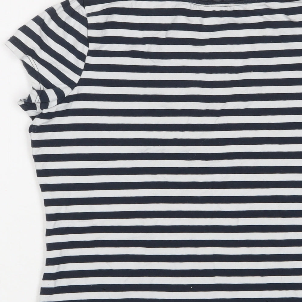 NEXT Womens Black Striped Cotton Basic T-Shirt Size 10 Crew Neck - Bow