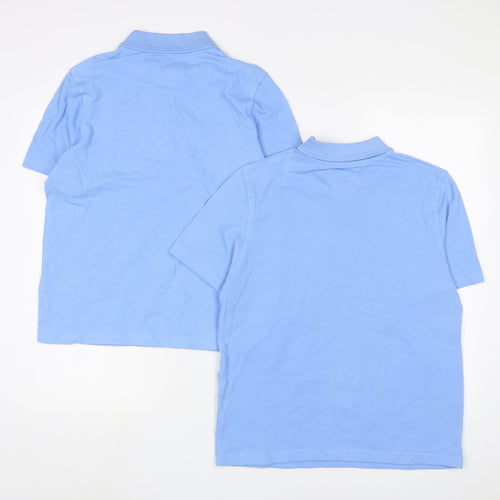 Marks and Spencer Boys Blue Cotton Basic Polo Size 11-12 Years Collared Button - School Wear. 2 Pack