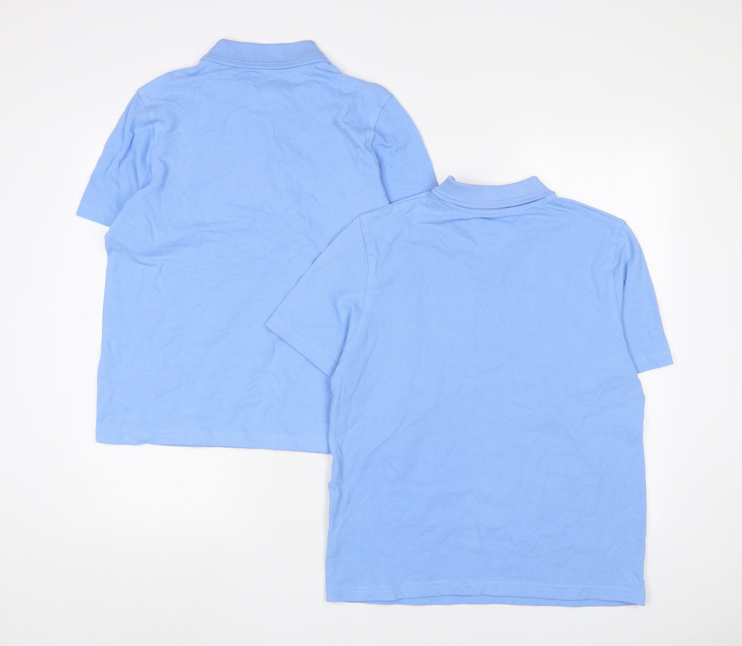 Marks and Spencer Boys Blue Cotton Basic Polo Size 11-12 Years Collared Button - School Wear. 2 Pack
