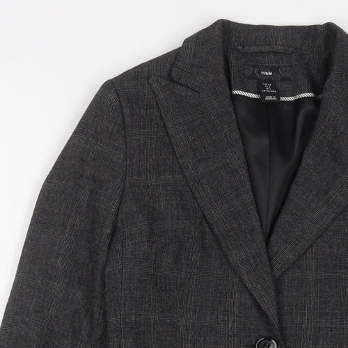 H&M Womens Grey Jacket Blazer Size 6 Button