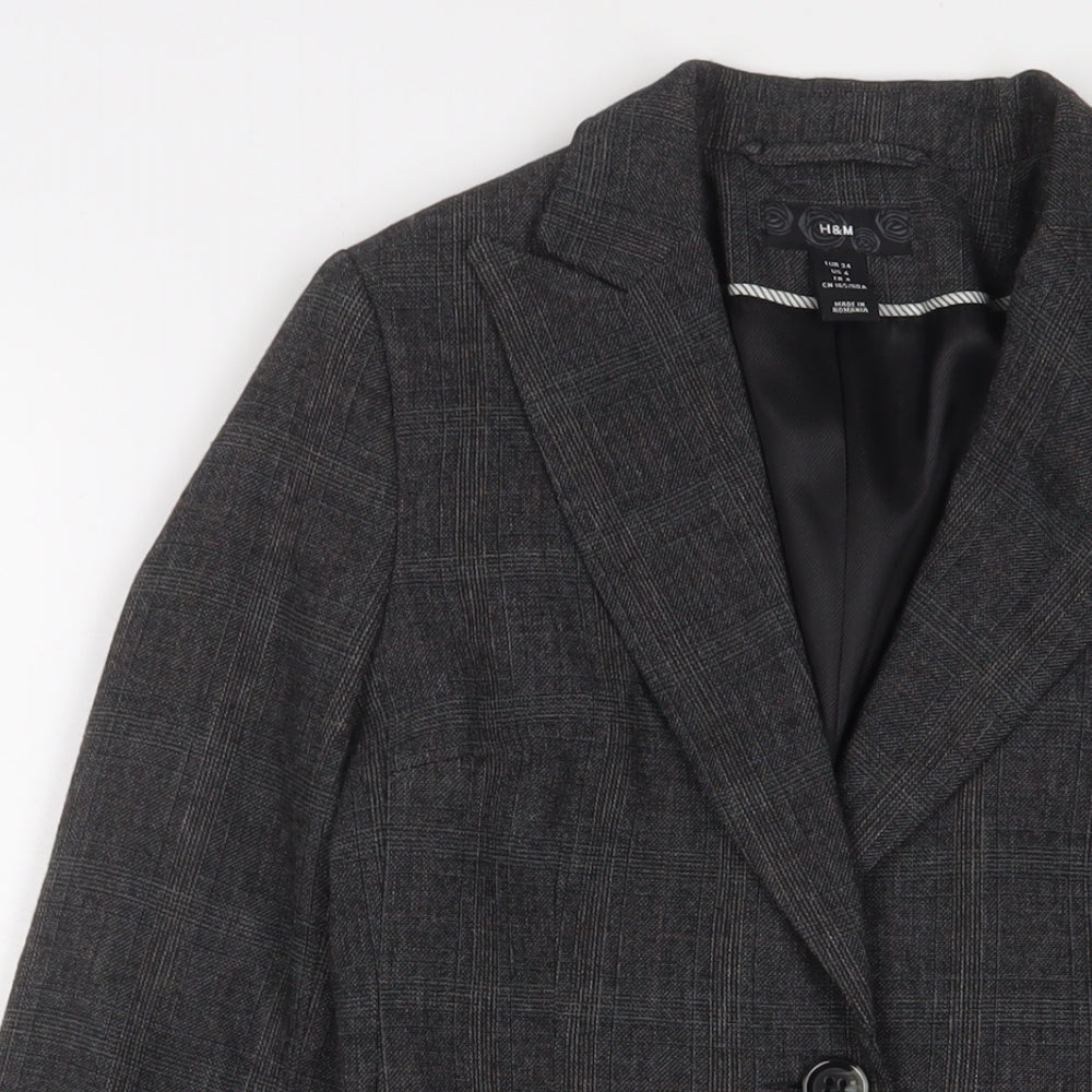H&M Womens Grey Jacket Blazer Size 6 Button