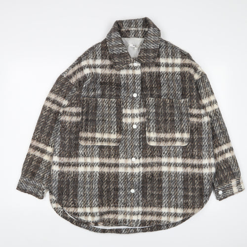 Missguided Womens Brown Plaid Jacket Size 10 Snap