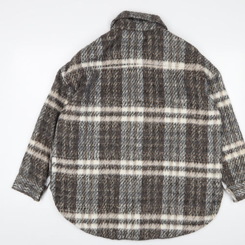 Missguided Womens Brown Plaid Jacket Size 10 Snap