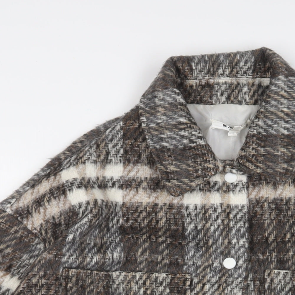 Missguided Womens Brown Plaid Jacket Size 10 Snap