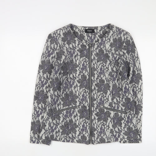 Klass Womens Grey Fair Isle Jacket Size 12 - Zip Pockets