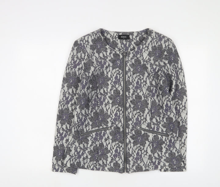 Klass Womens Grey Fair Isle Jacket Size 12 - Zip Pockets