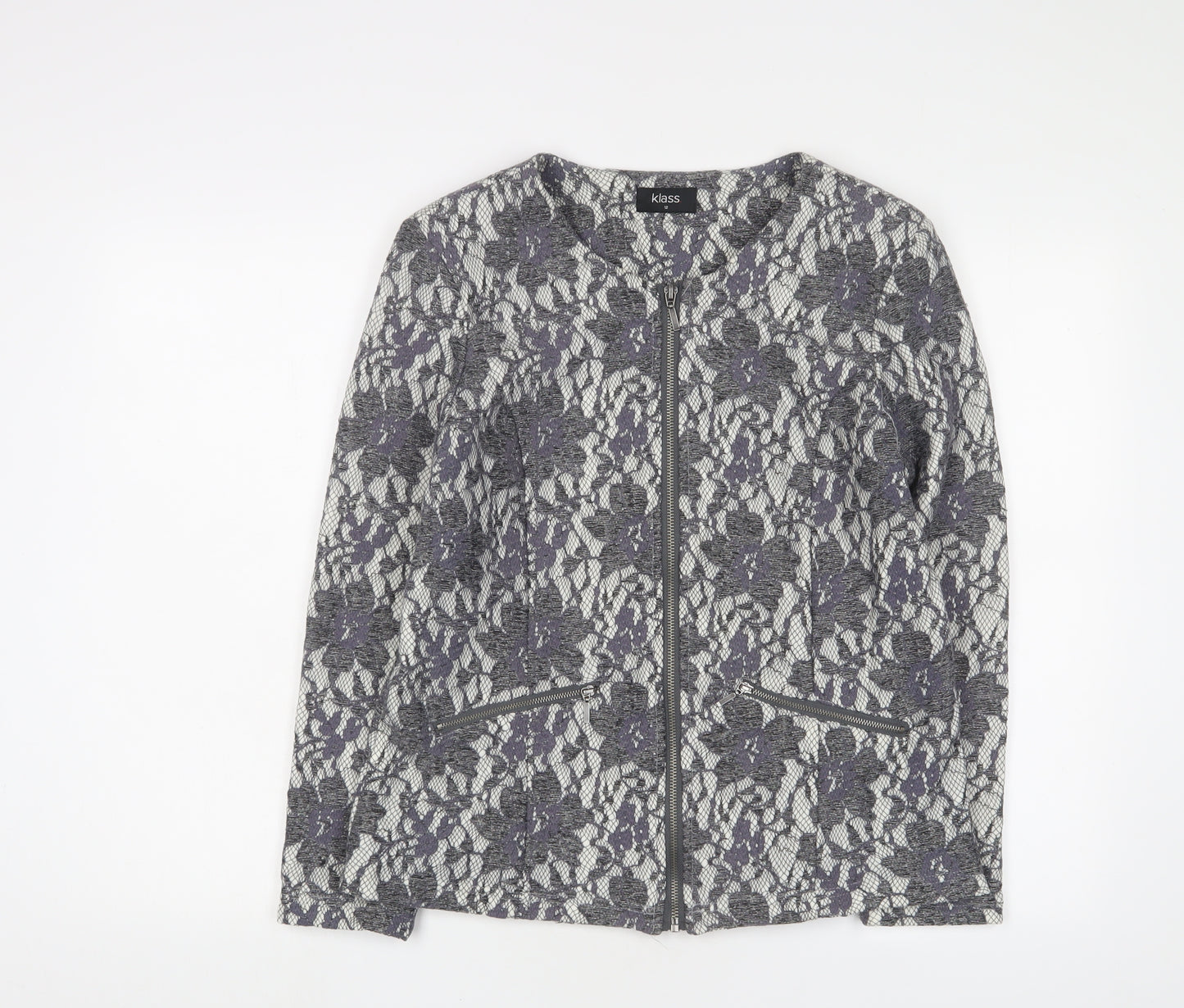 Klass Womens Grey Fair Isle Jacket Size 12 - Zip Pockets