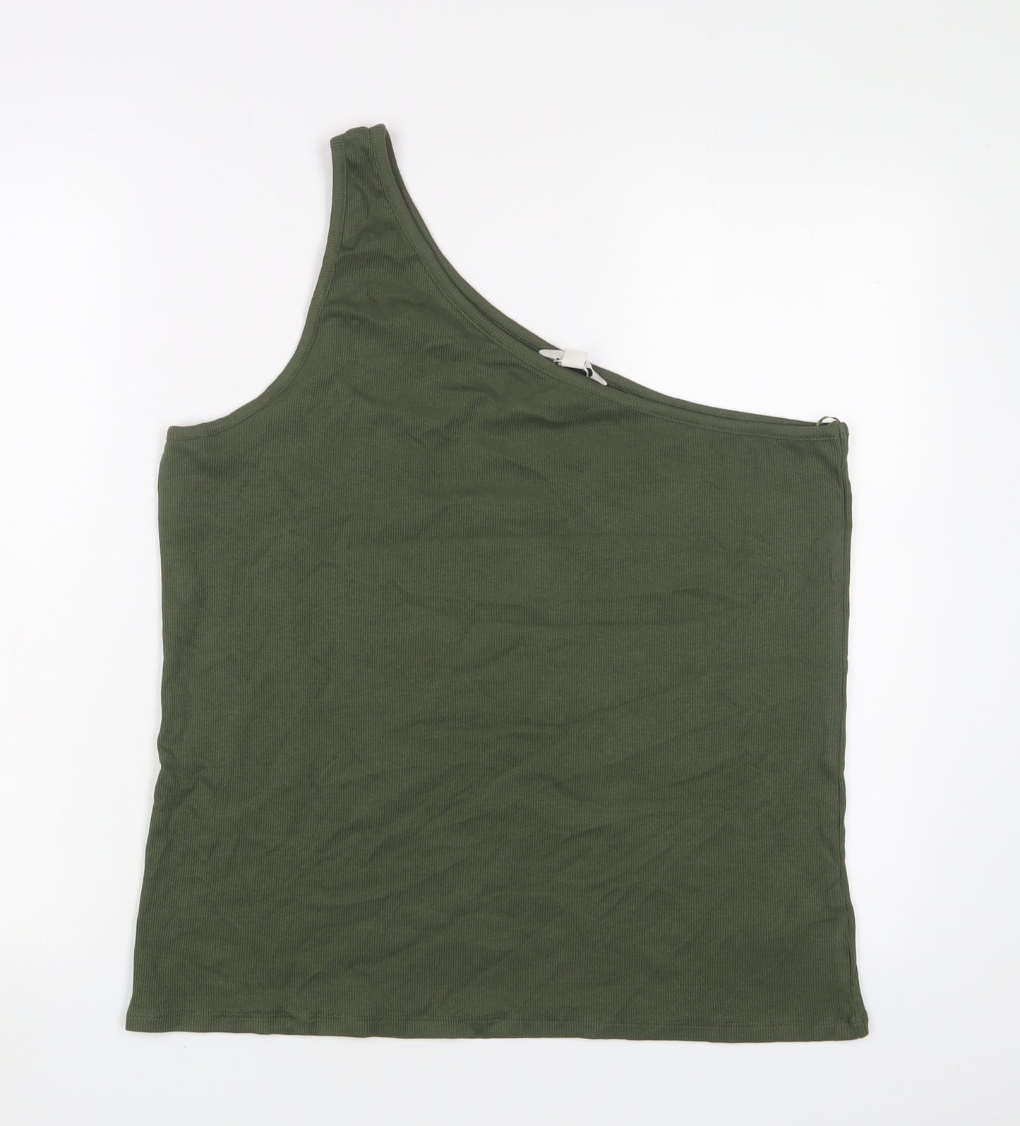 Marks and Spencer Womens Green Cotton Basic Tank Size 12 One Shoulder