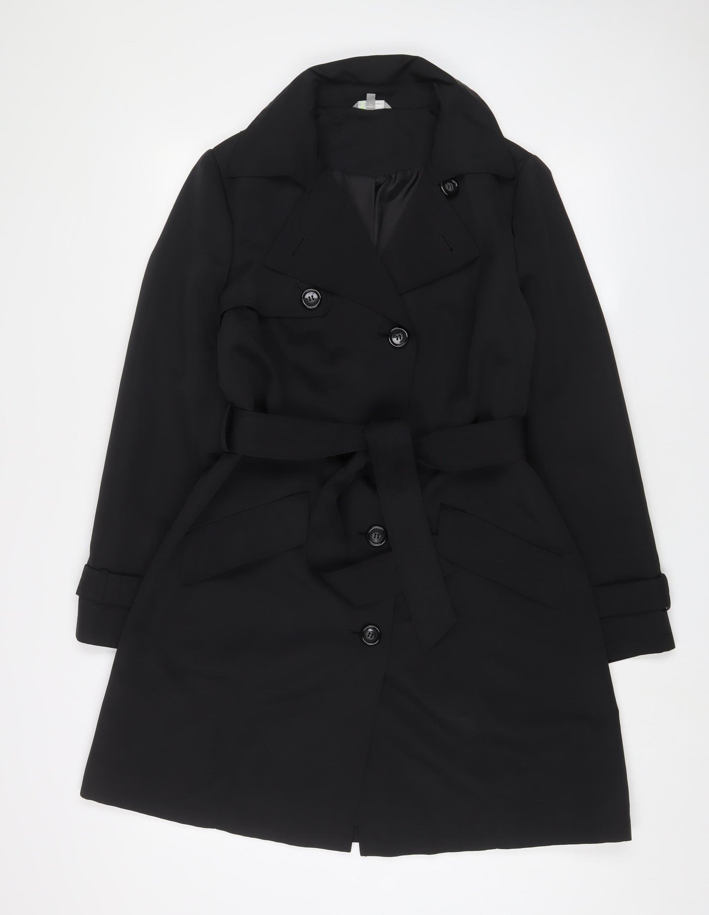 Marks and Spencer Womens Black Overcoat Coat Size 12 Button - Belted