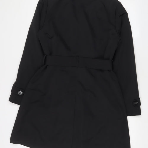 Marks and Spencer Womens Black Overcoat Coat Size 12 Button - Belted