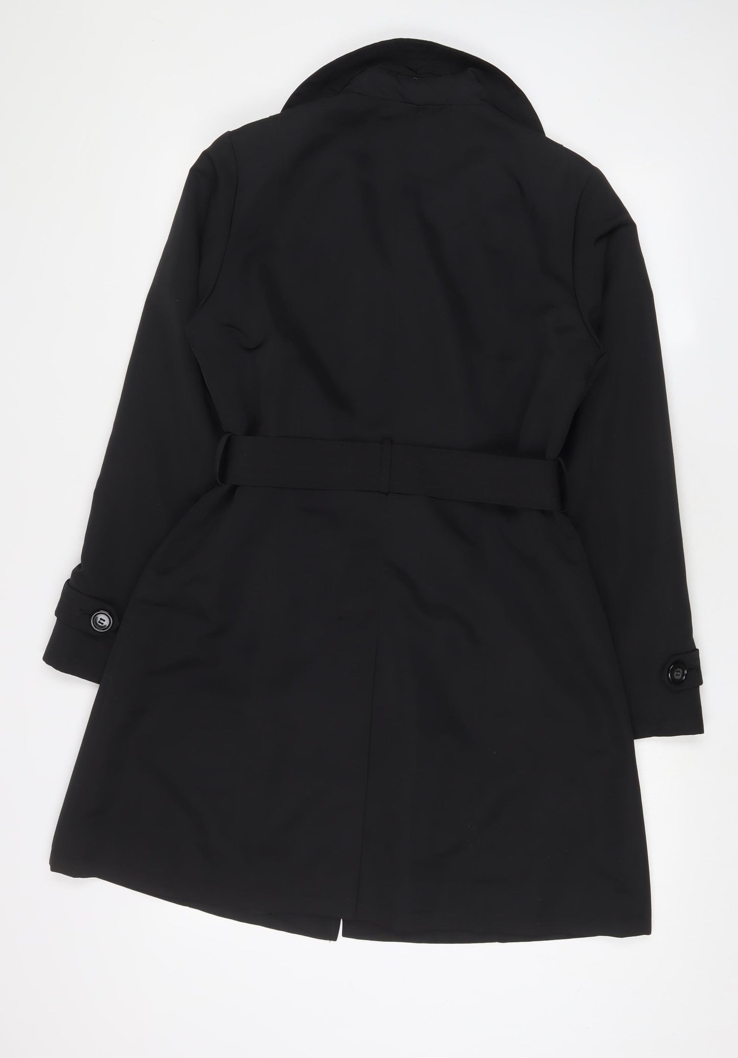 Marks and Spencer Womens Black Overcoat Coat Size 12 Button - Belted
