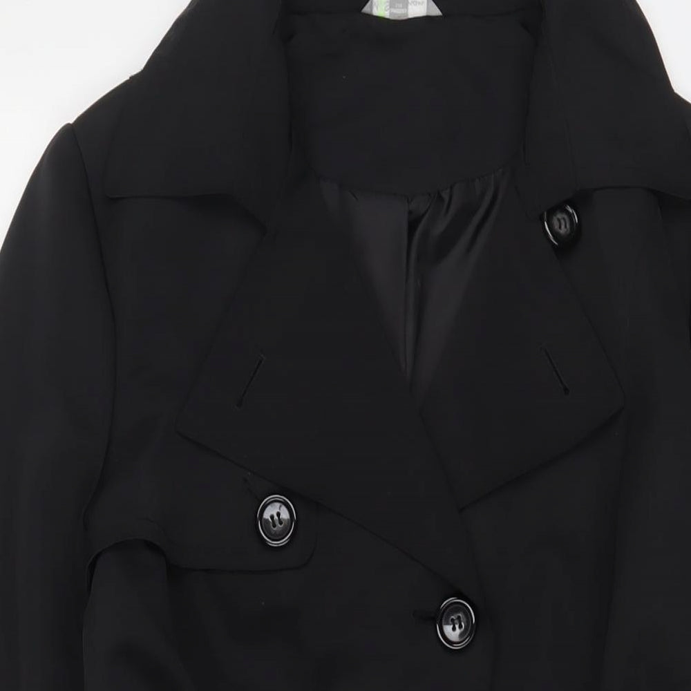 Marks and Spencer Womens Black Overcoat Coat Size 12 Button - Belted