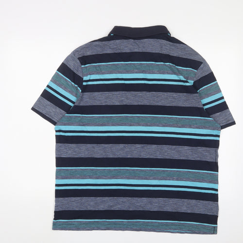 Marks and Spencer Mens Blue Striped Cotton Polo Size L Collared Button