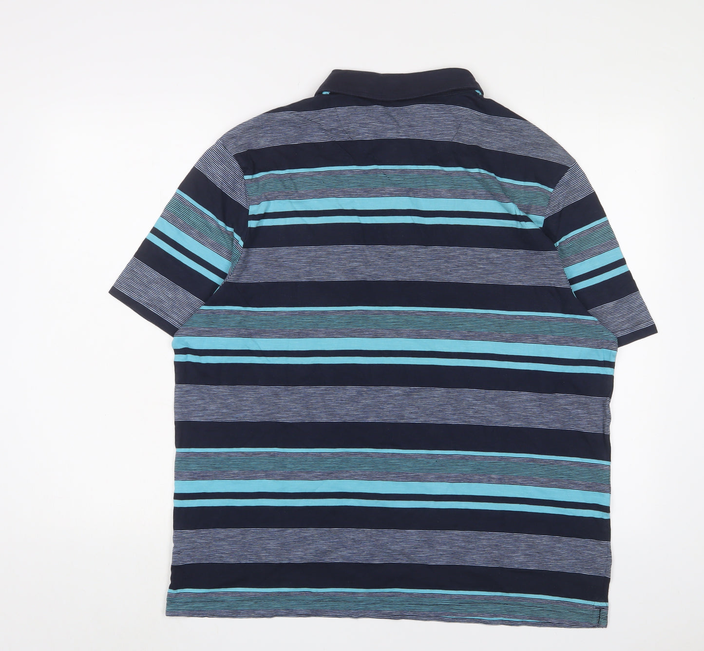 Marks and Spencer Mens Blue Striped Cotton Polo Size L Collared Button