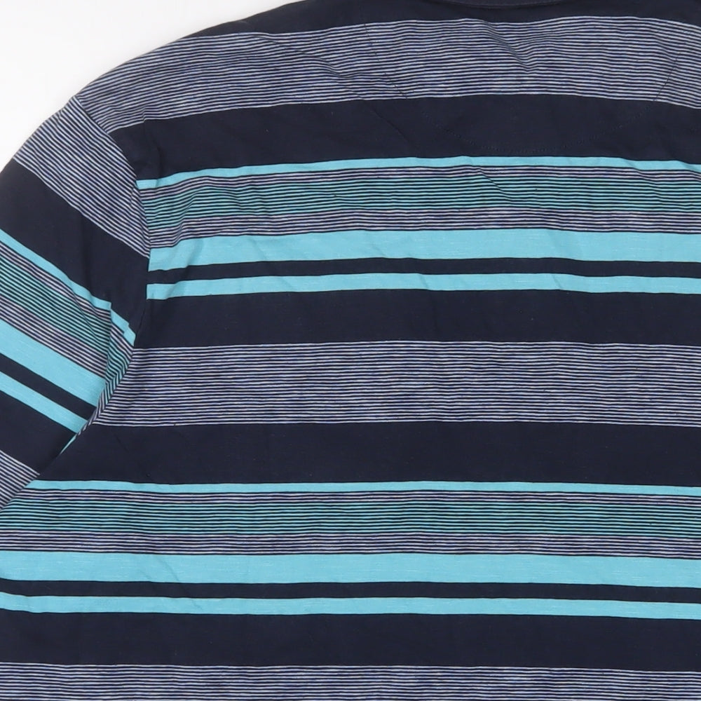 Marks and Spencer Mens Blue Striped Cotton Polo Size L Collared Button