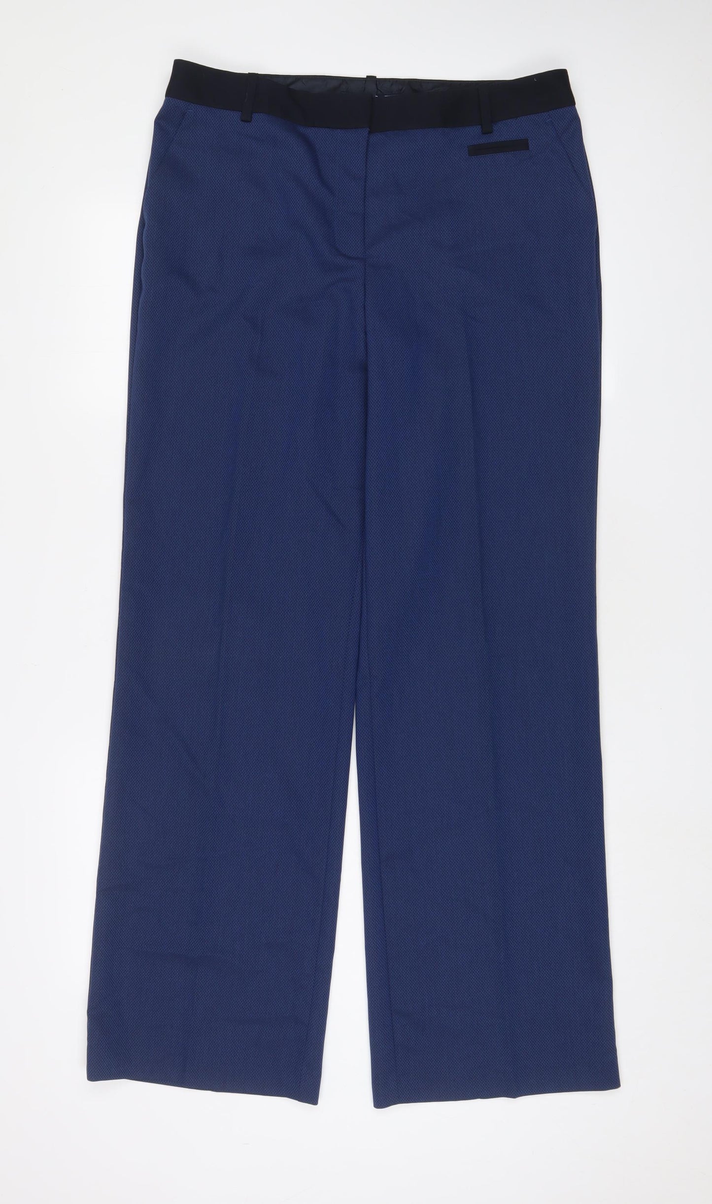 NEXT Womens Blue Polyester Trousers Size 14 L33 in Regular Hook & Eye