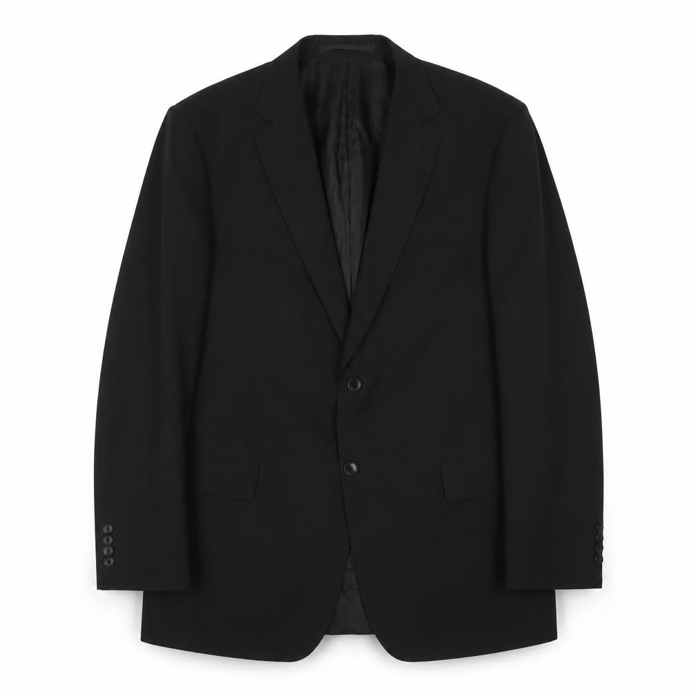 Front view of Marks & Spencer men’s black polyester jacket suit jacket, size 44, regular
