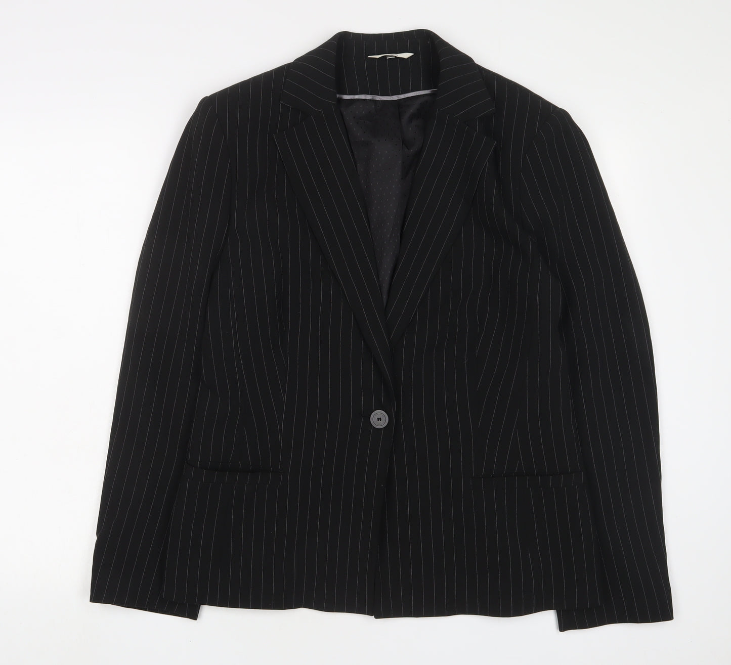 Klass Womens Black Striped Jacket Blazer Size 16 Button