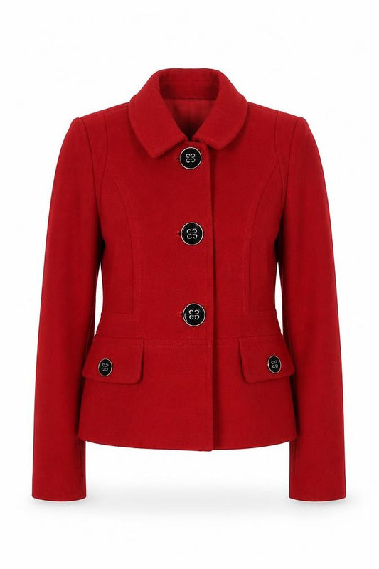 Front view of Debenhams women’s red jacket blazer, size UK 10, button
