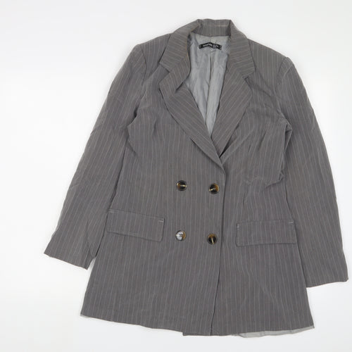 Boohoo Womens Grey Striped Jacket Blazer Size 10 Button