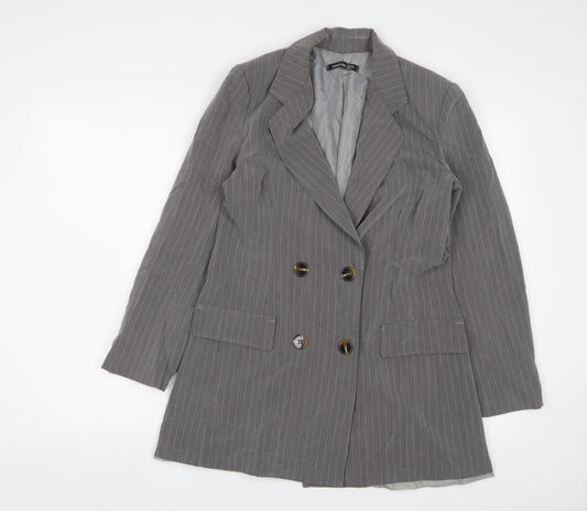 Boohoo Womens Grey Striped Jacket Blazer Size 10 Button