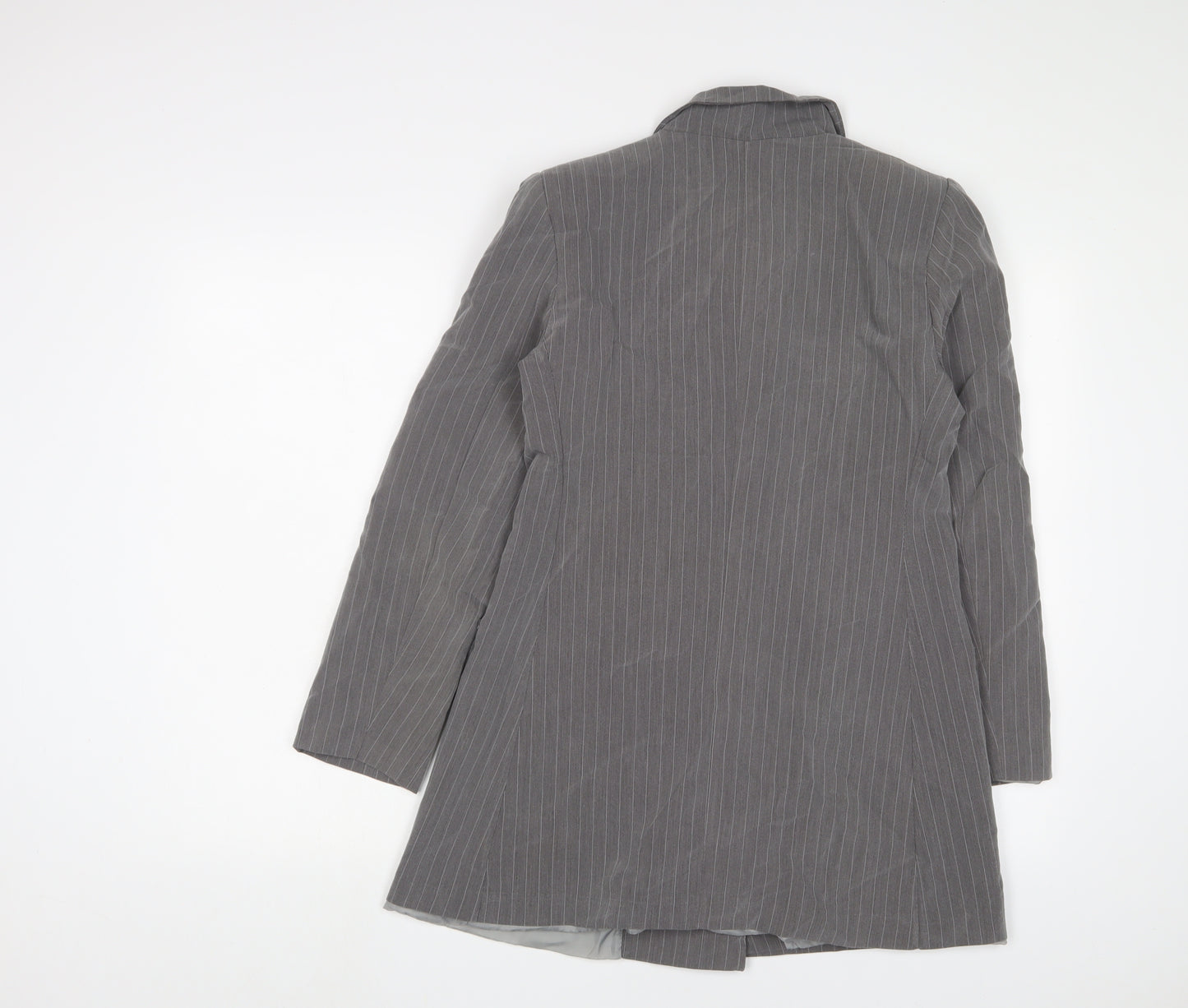 Boohoo Womens Grey Striped Jacket Blazer Size 10 Button