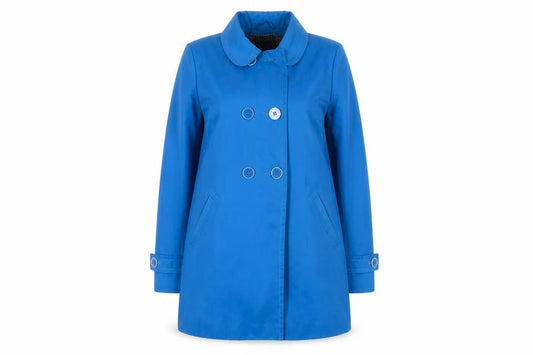 Front view of Principles women’s blue overcoat coat, size UK 8, button