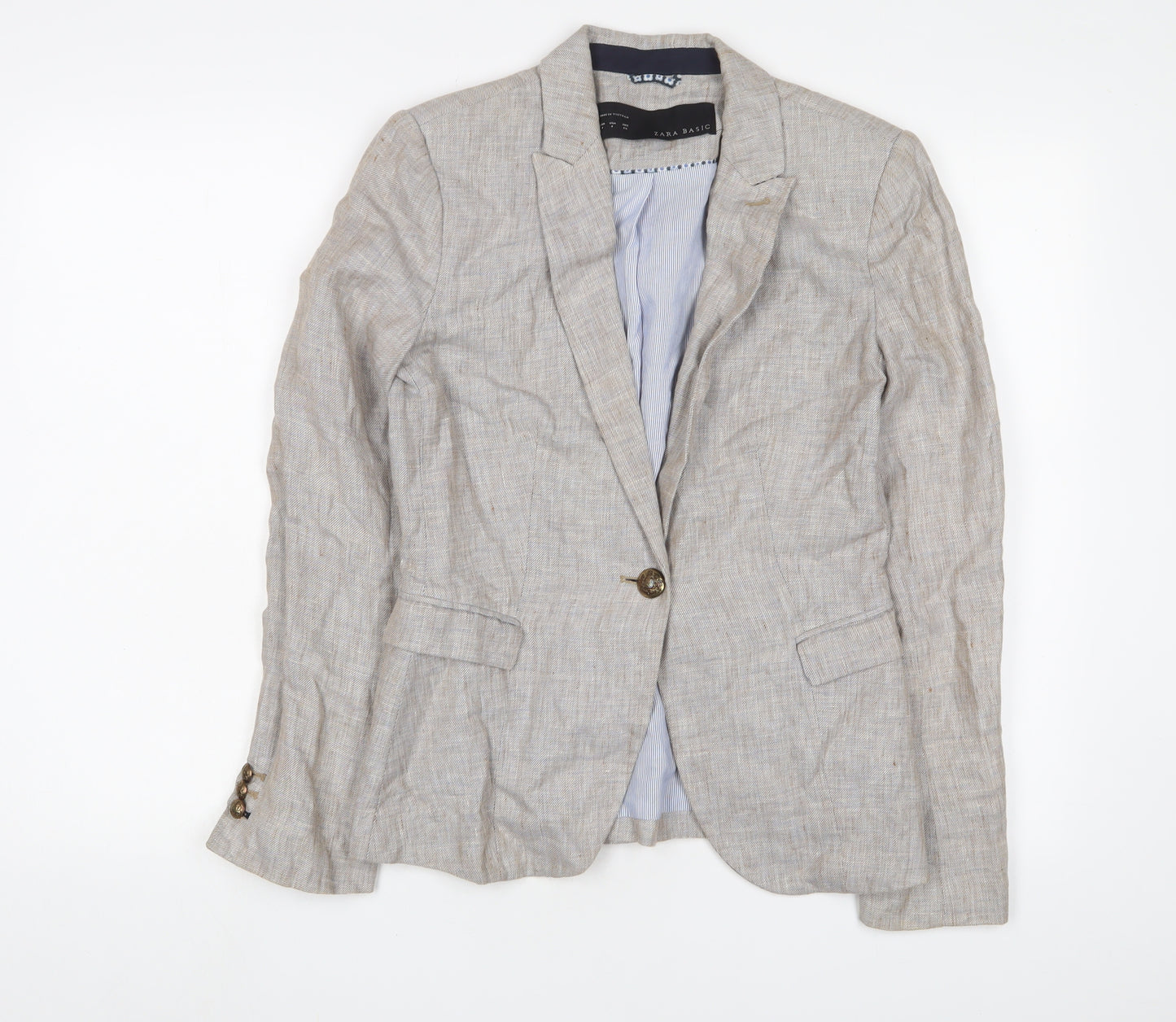 Zara Womens Beige Jacket Blazer Size S Button