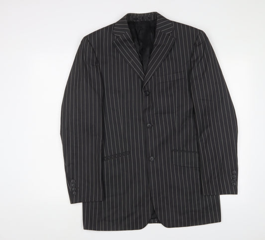 Milan Mens Grey Striped Polyester Jacket Suit Jacket Size 36 Regular