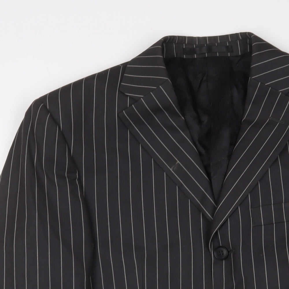 Milan Mens Grey Striped Polyester Jacket Suit Jacket Size 36 Regular