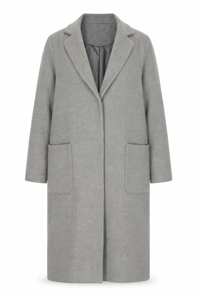 Front view of New Look women’s grey overcoat coat, size UK 12, snap