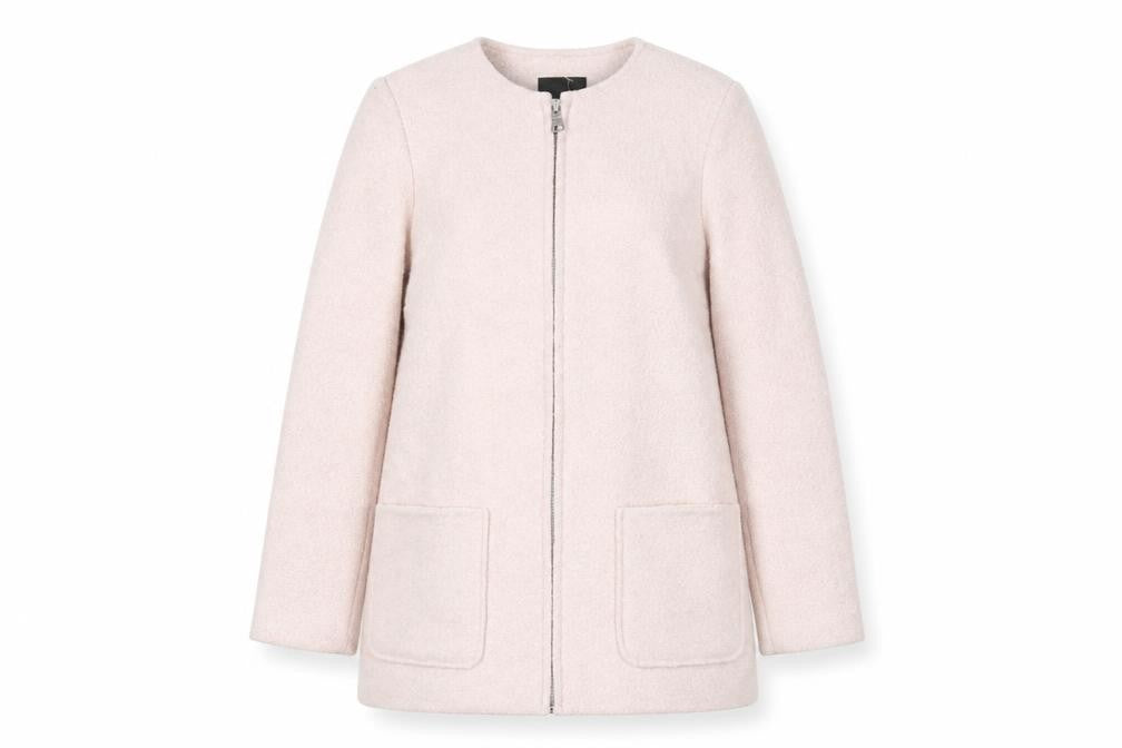 Front view of New Look women’s pink jacket, size UK 12, zip
