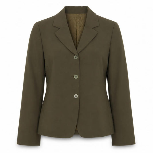 Front view of Lafayette women’s green jacket blazer, size UK 10, button