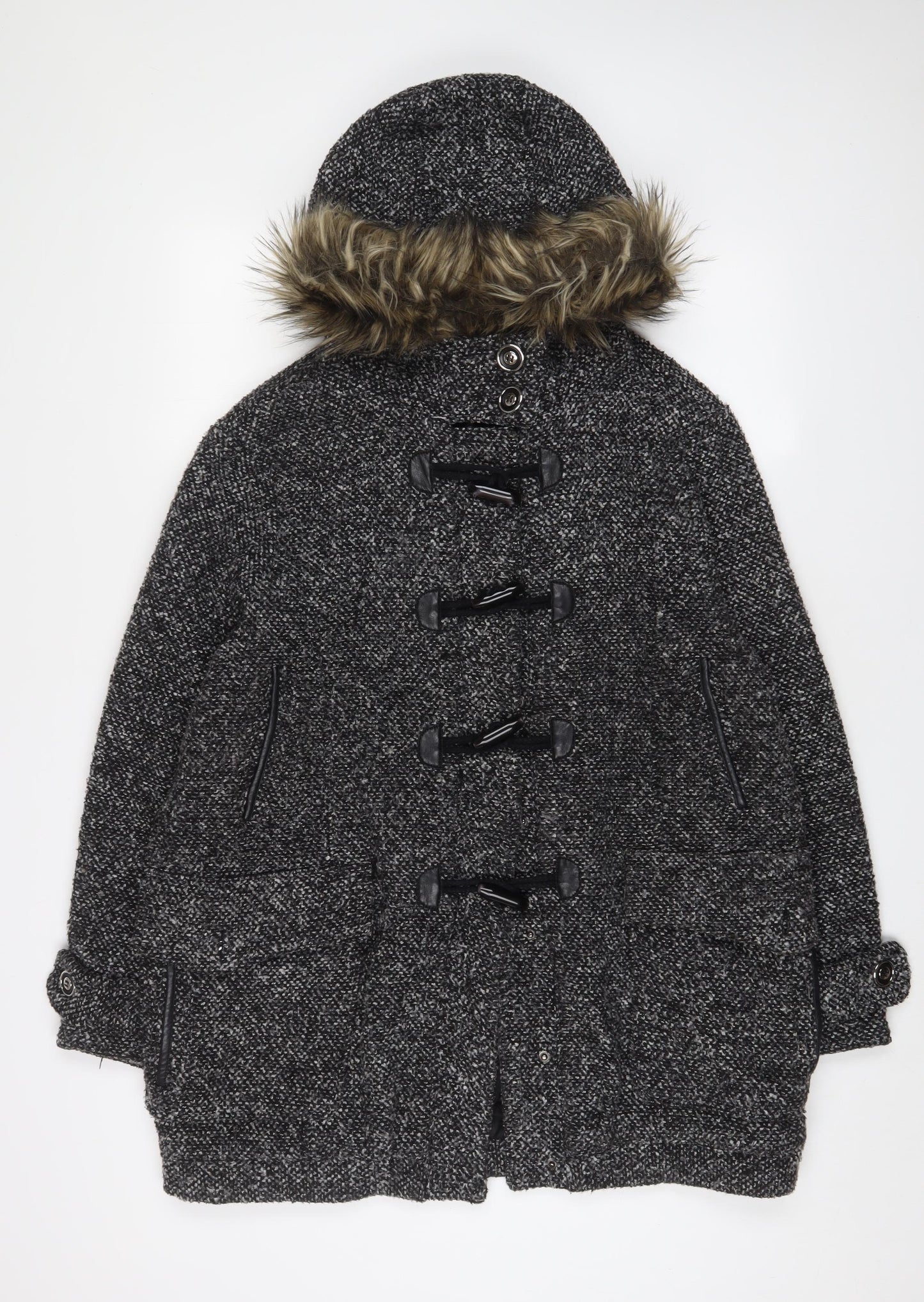 QED London Womens Grey Overcoat Coat Size 14 Button