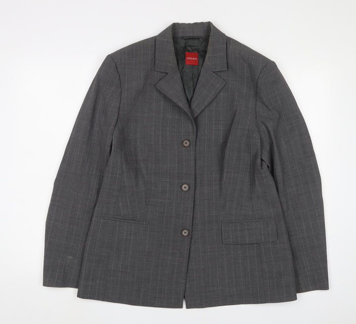 Olsen Womens Grey Striped Jacket Blazer Size 16 Button